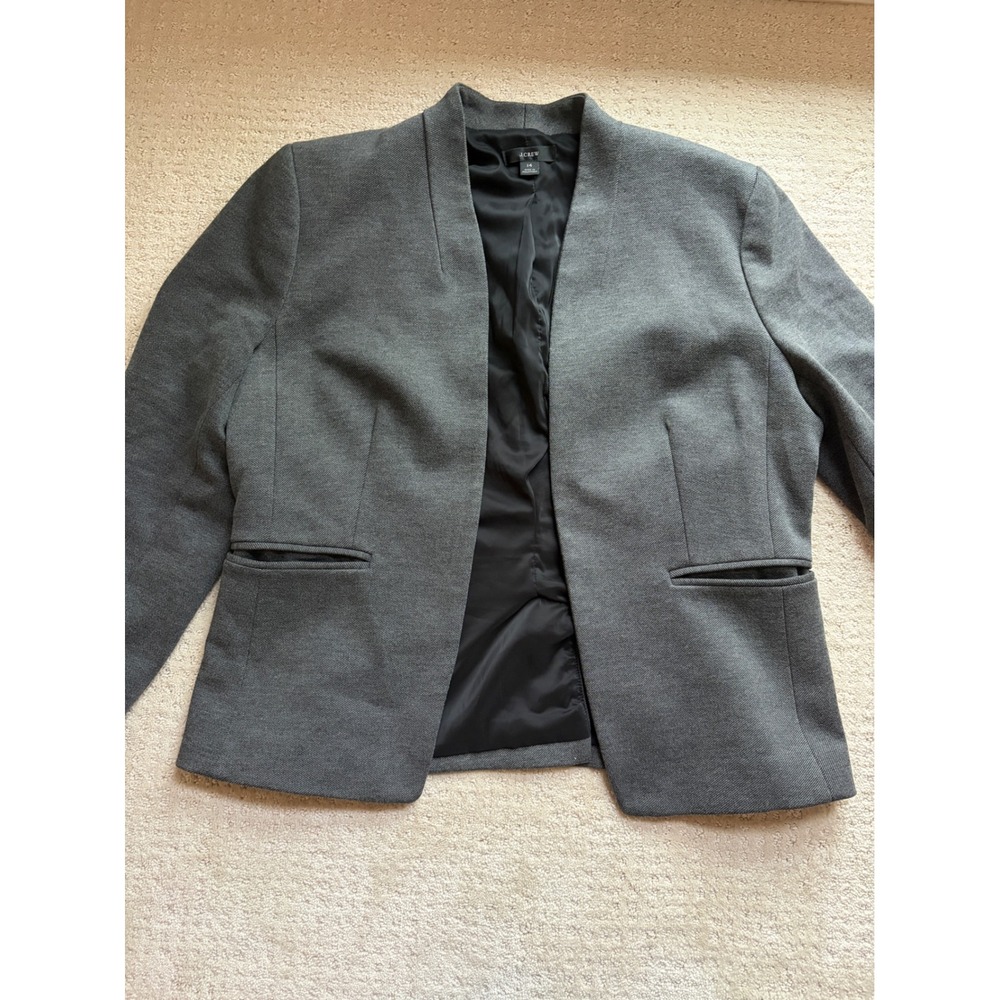 J.Crew Blazer Women 14 Grey Open Front Collarless Office Siren Minimalist
